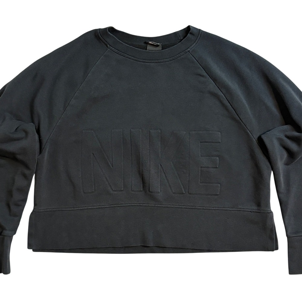 Nike Versa Dri Fit Cropped Pullover Sweatshirt Black Embossed Logo Women Size S